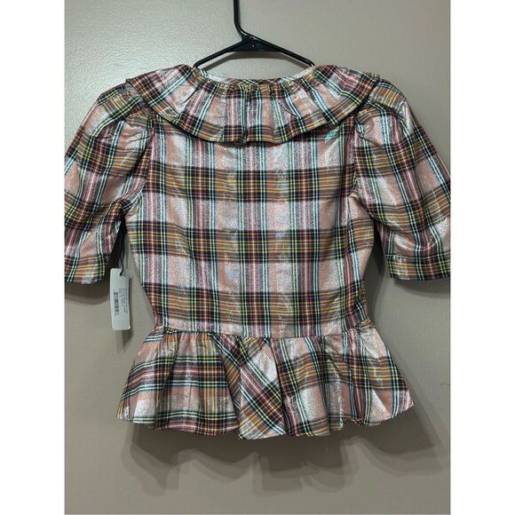 NWT SAYLOR Ilene Metallic Plaid Peplum Cottagecore Top Women's Small - Picture 12 of 14